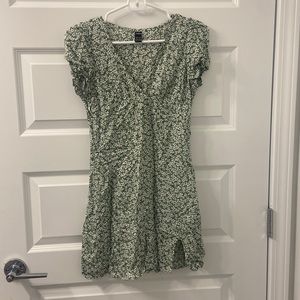 Green & White Floral Mini Dress
